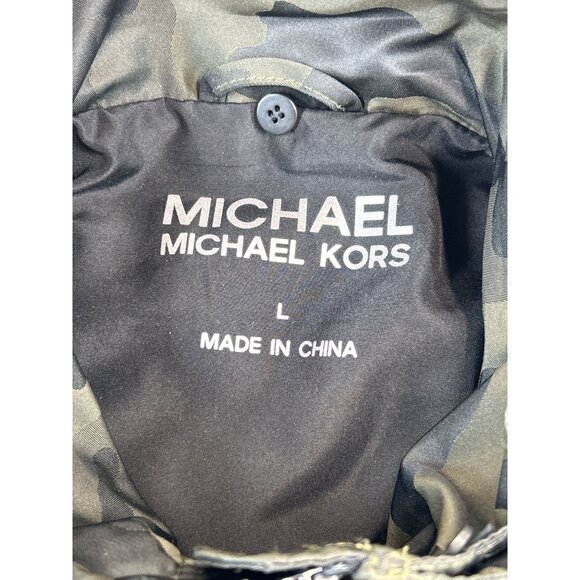 Michael Kors Coat Womens Large Green Camouflage Hooded Full Zip Snaps - Picture 4 of 11